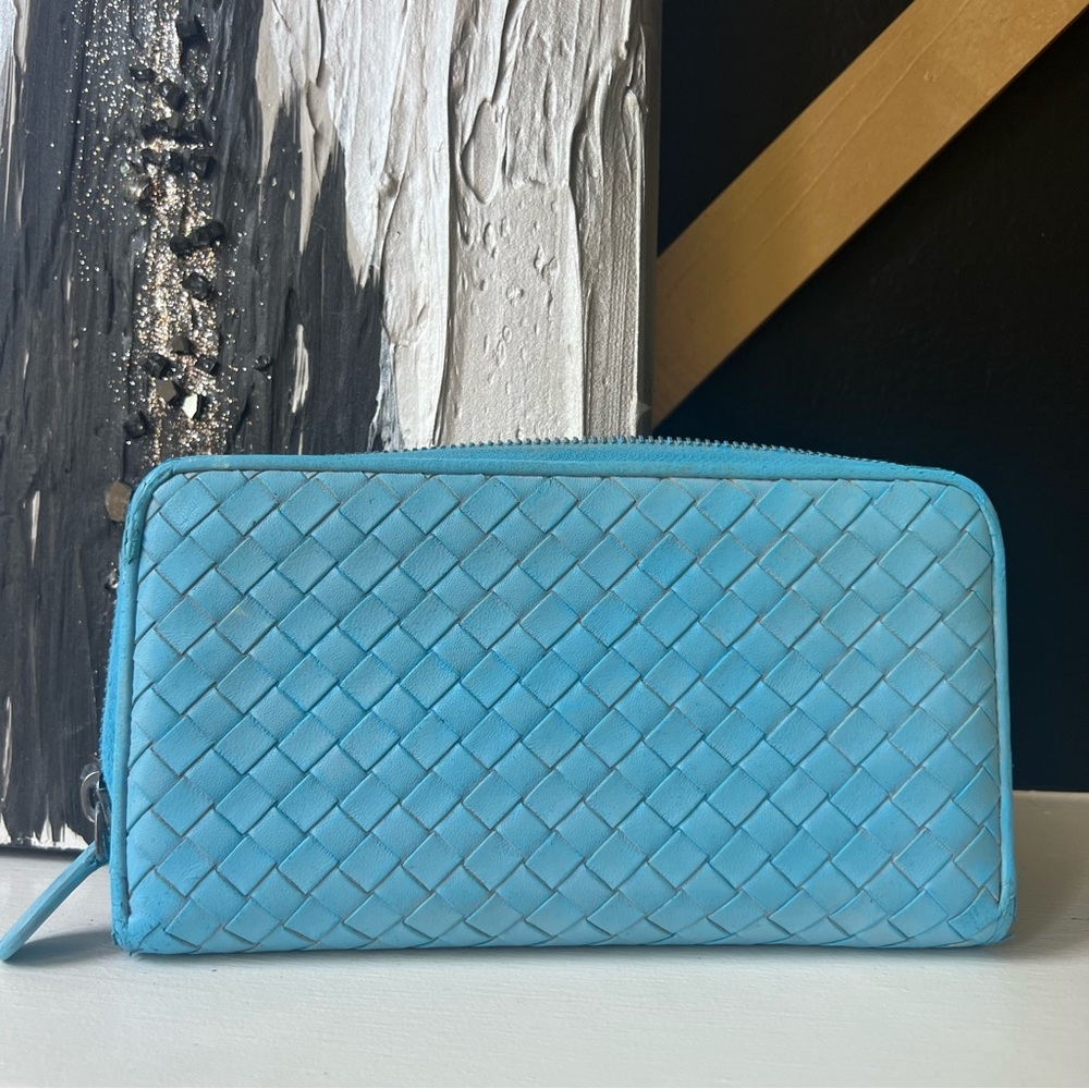 Bottega Veneta aqua blue wallet